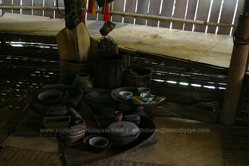 Interior of the Bidayuh headhouse, Sarawak Cultural Village