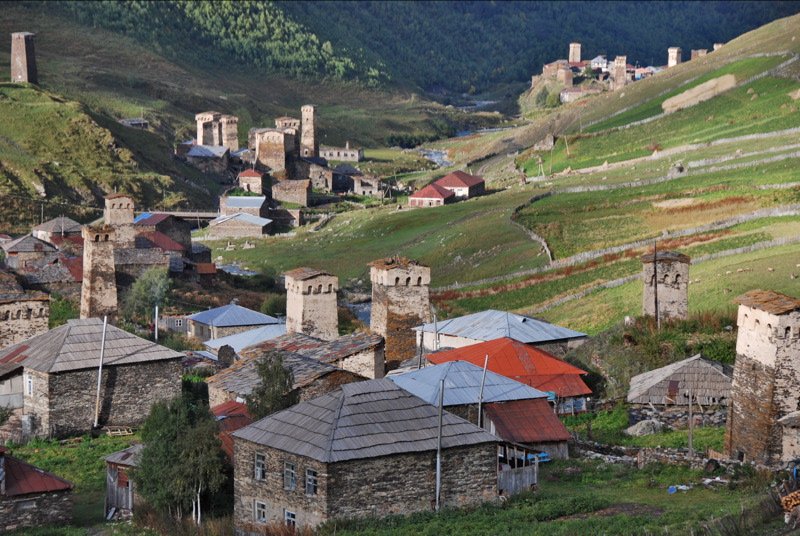 Svanetian towers in a village in Upper Svaneti